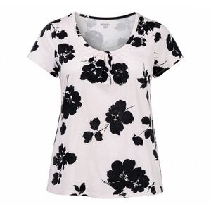 Merona Women's XXL Black White Floral Print Top Short‎ Sleeve Scoop Neck Stretch